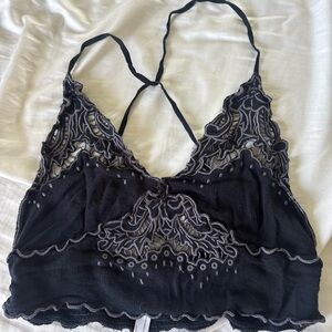 Free People Black Embroidered Lace Crop Bralette